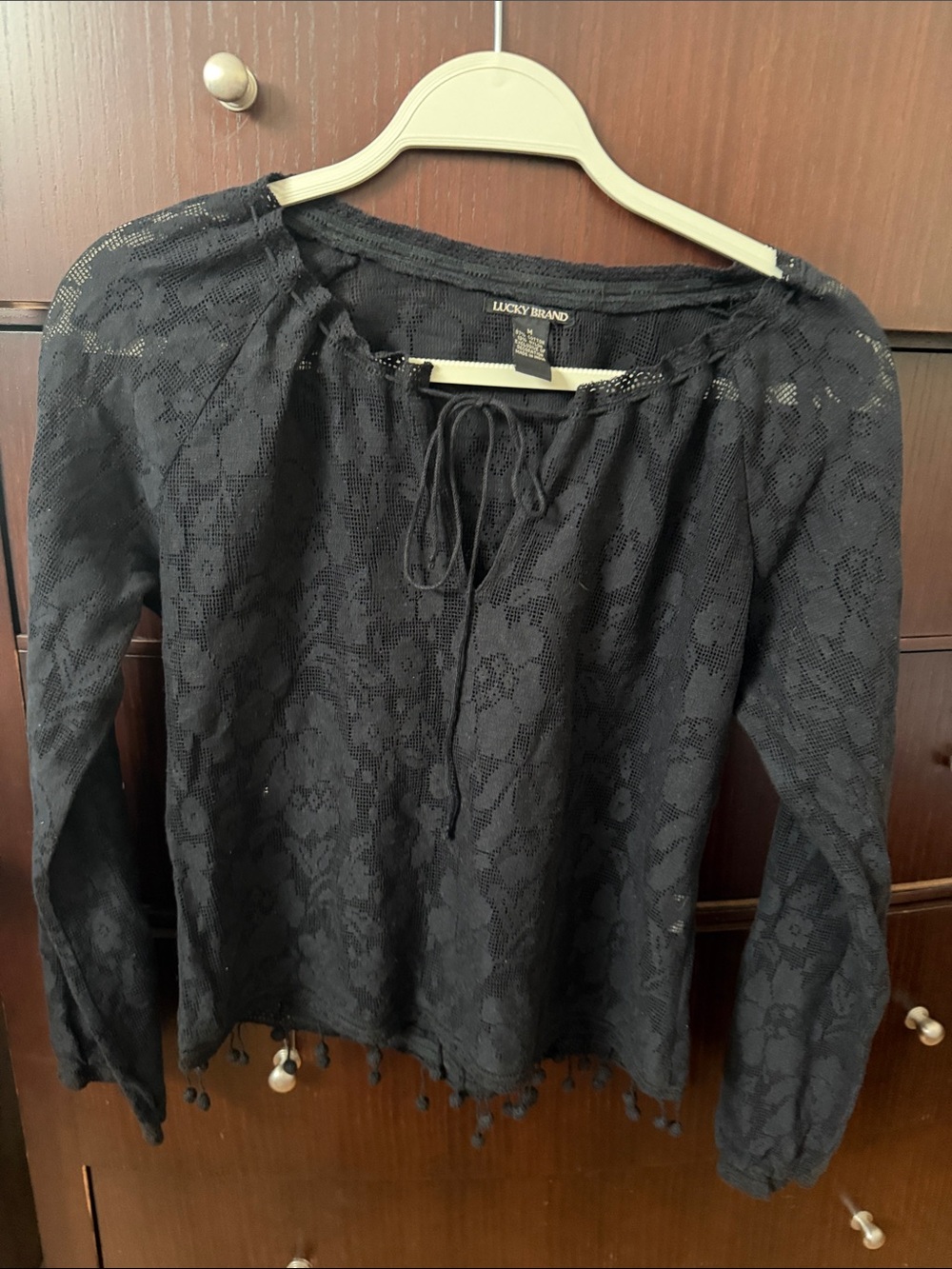 LUCKY BRAND LACE LONG SLEEVE TOO DARK BLACK MED NO tag never worn MEDIUM